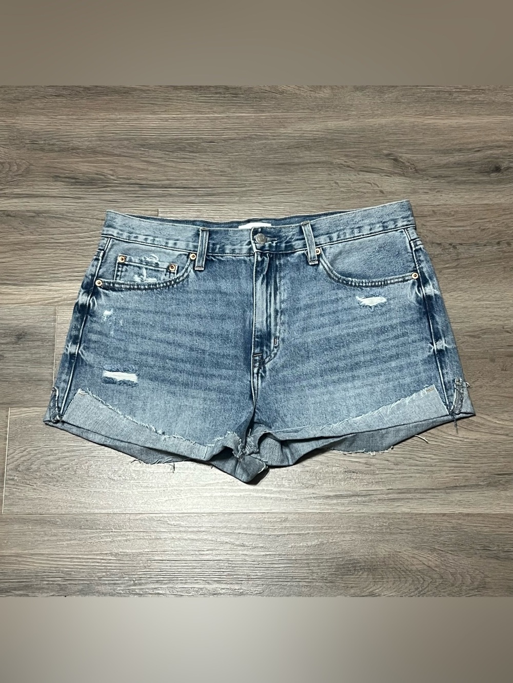 Pistola Women's 30 Blue Jean Shorts Distressed Cuffed High Rise 100% Cotton 2"